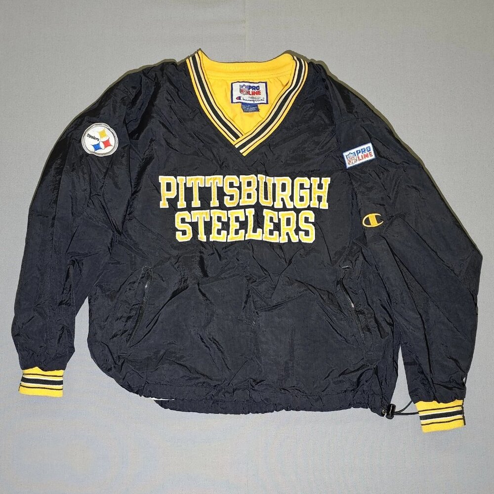 Vintage 90s Pittsburgh Steelers Champion NFL Pro Line Pullover Jacket L EUC